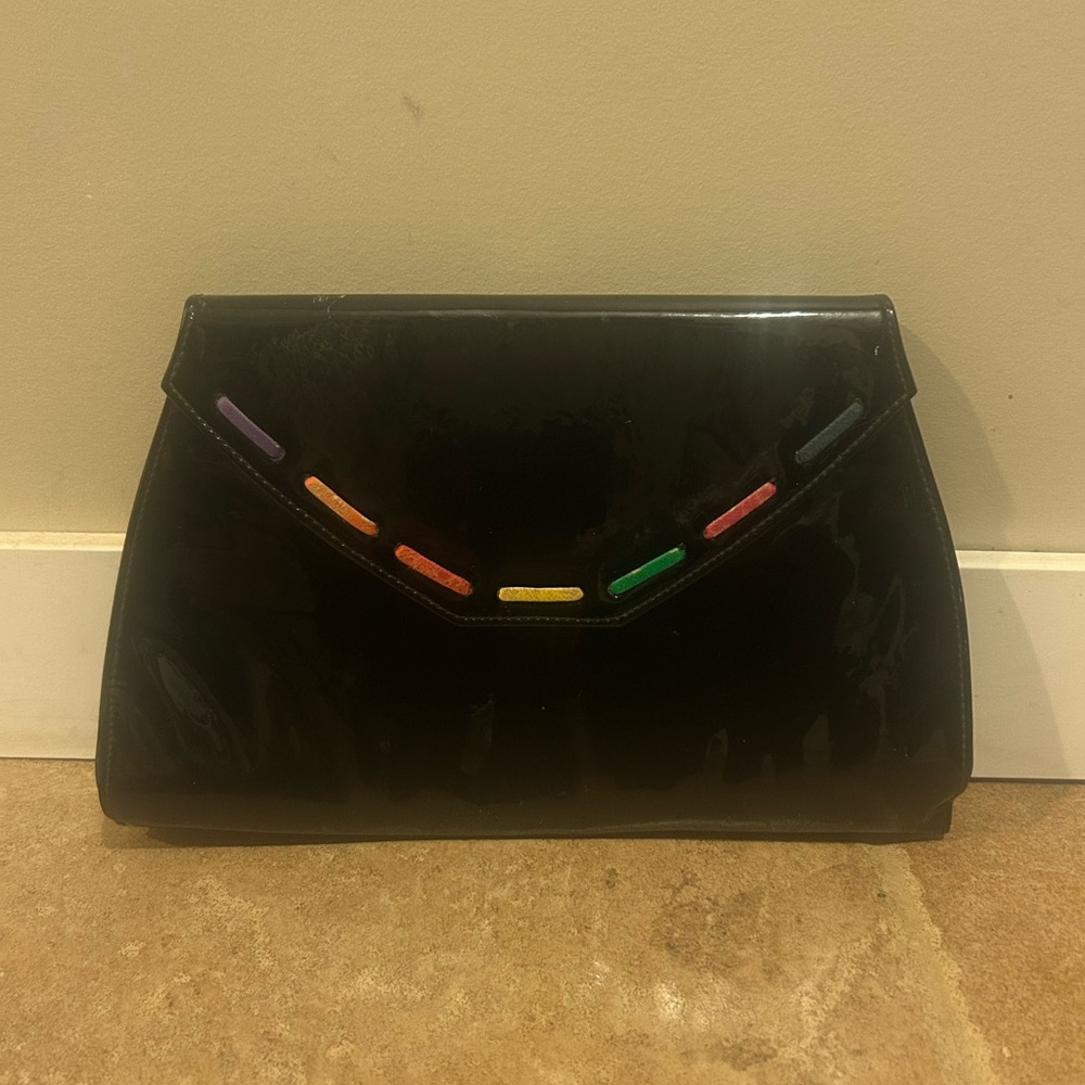 Elegant Black Clutch with Multicolor Accents